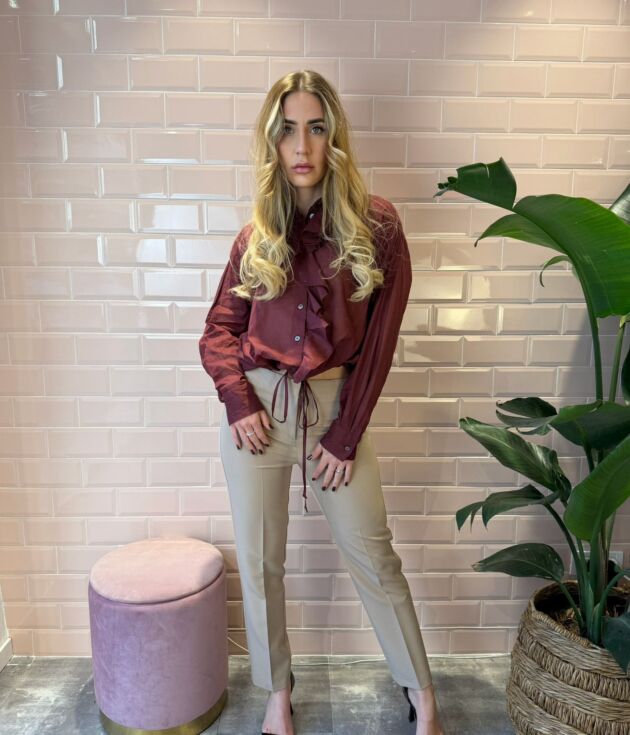 Pantalone slim alla caviglia Nocciola modello Cleo -Face To Face