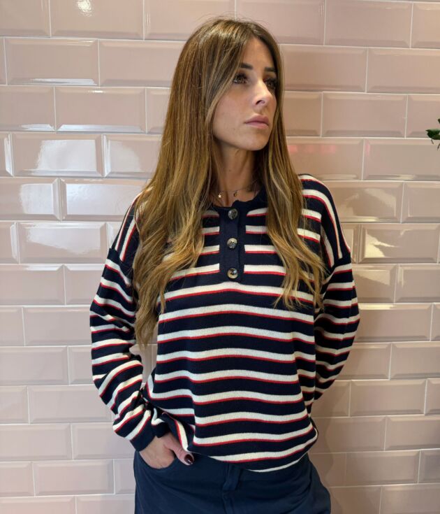 Polo HaveOne donna in cotone blu rossa e bianca