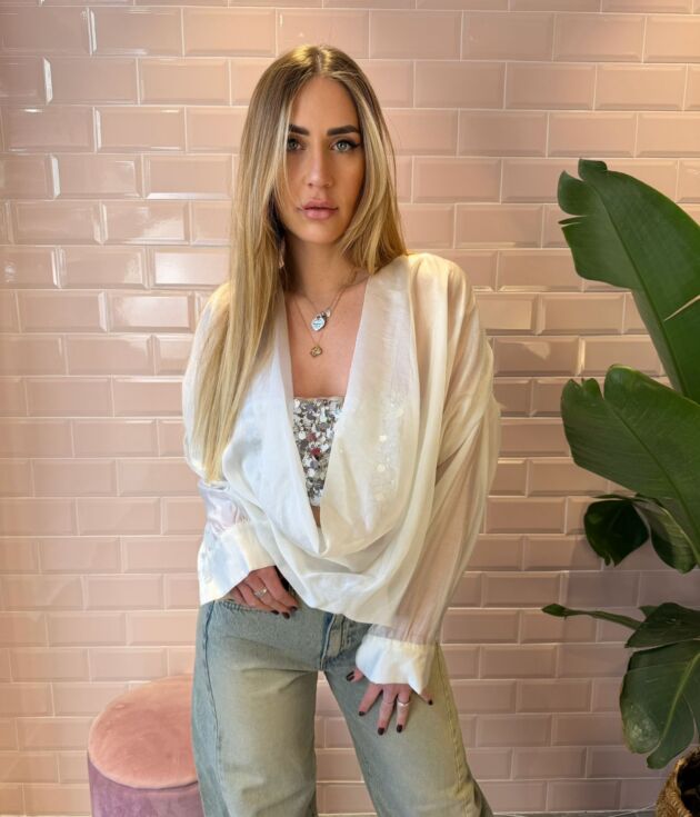 Camicia donna bianca con top paillettes incorporato elegante - Have one
