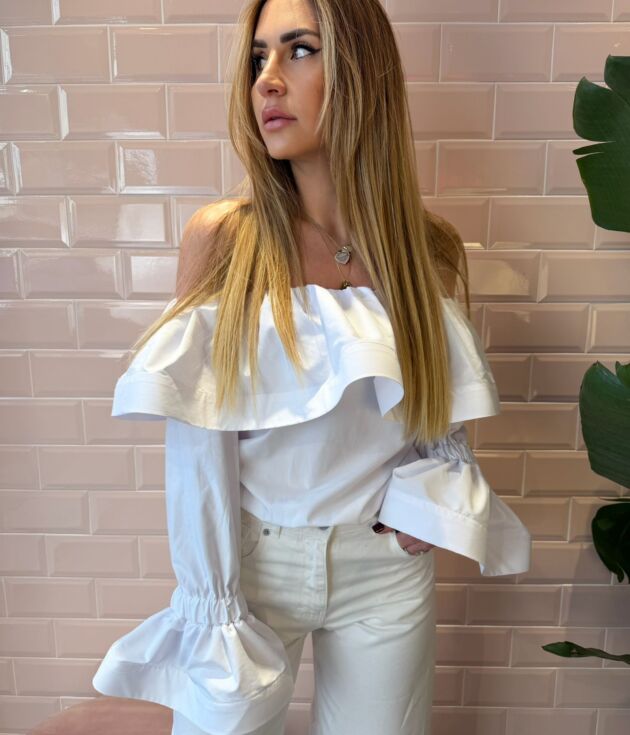 Body camicia bianco off shoulder haveone con balza