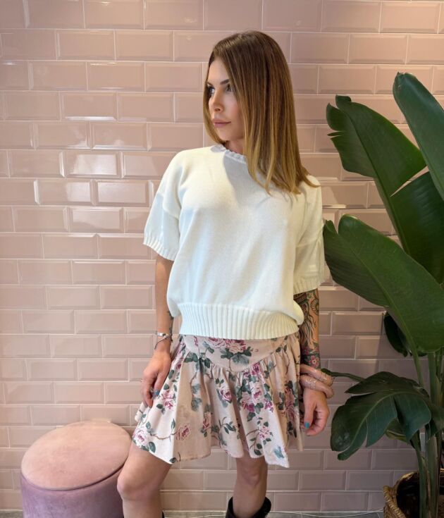 Maglia donna in cotone bianco girocollo Vicolo