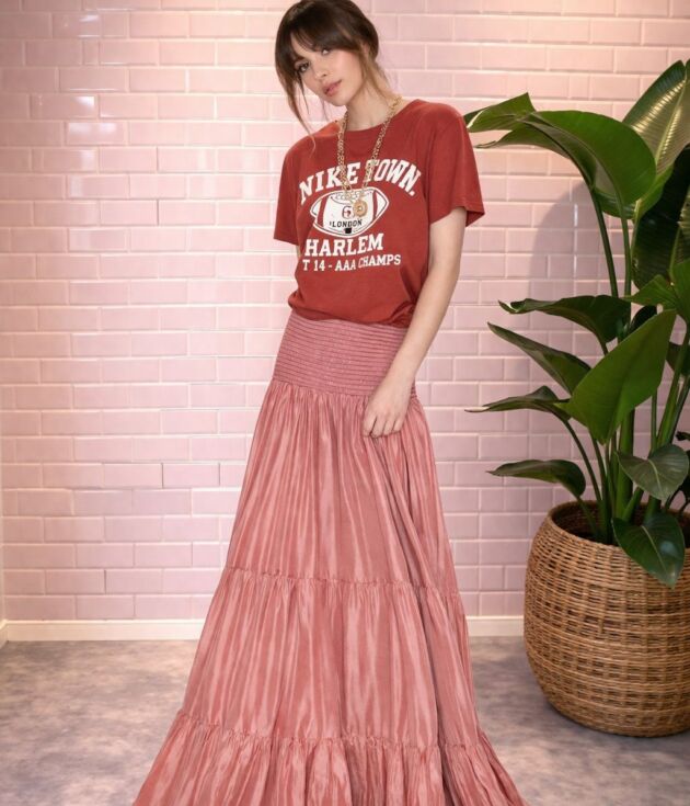 Gonna lunga donna arricciata in seta Aniye By