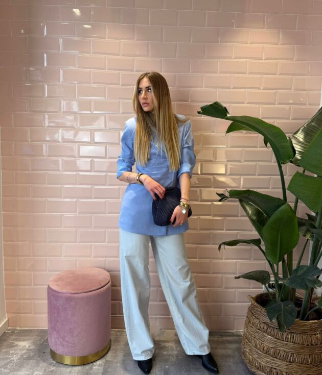 Giacca blazer avvitata celeste polvere HaveOne