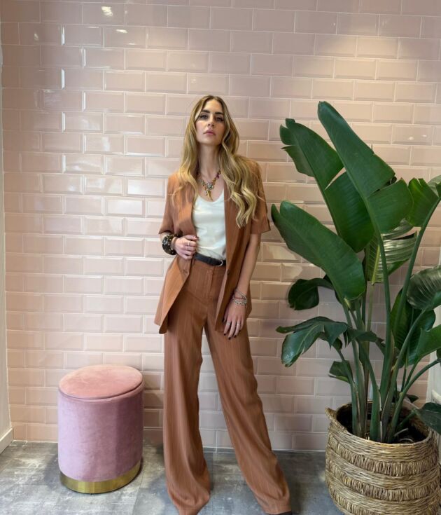 Pantalone gessato con cintura Haveone