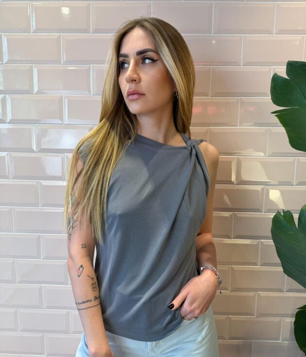 Top NO STRESS con nodo laterale in lyocell grigio