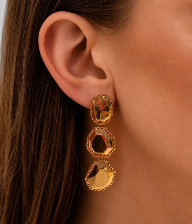 Orecchini Golden Prism – Orecchini Pendenti Geometrici Dorati NFMSHOP