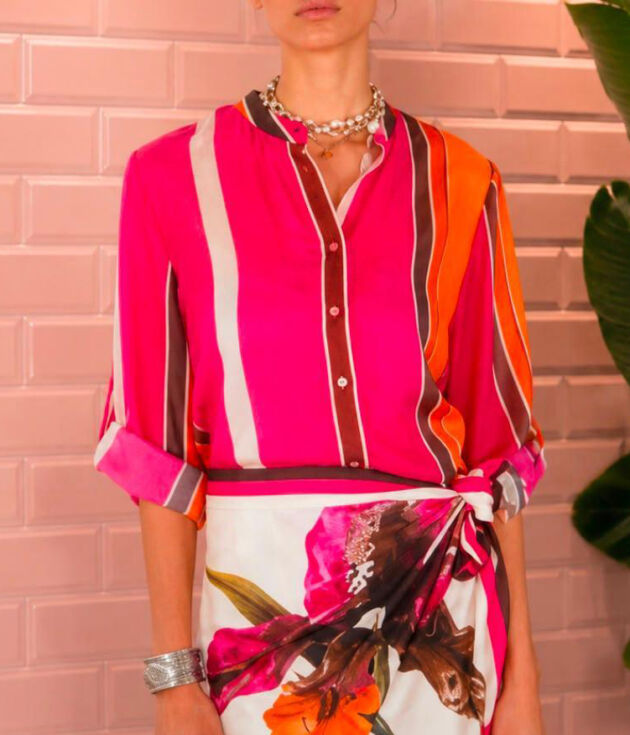 Camicia in mussola haveone riga fucsia e arancio