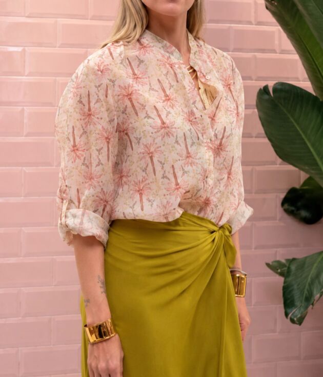 Camicia in mussola haveone palme rosa
