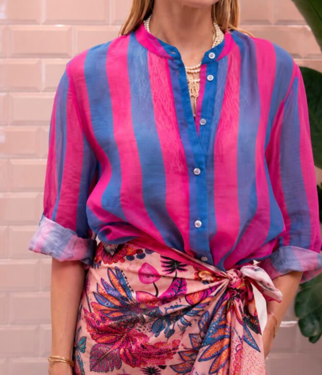 Camicia in mussola haveone riga bluette e fucsia